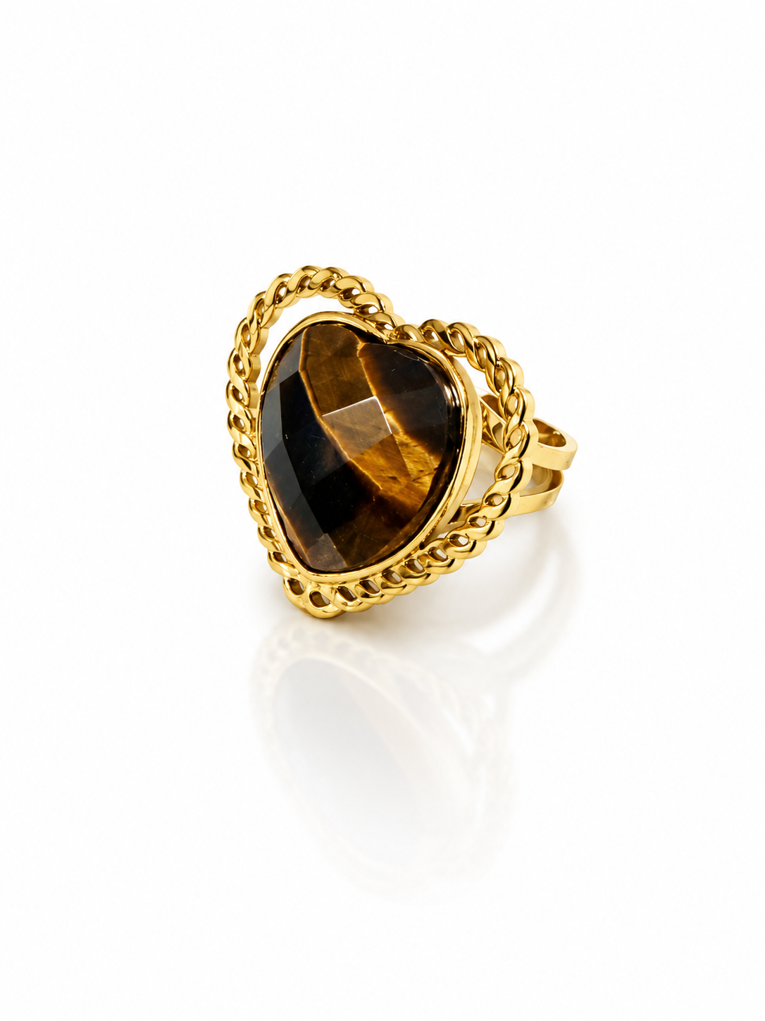 Anillo corazón ojo tigre