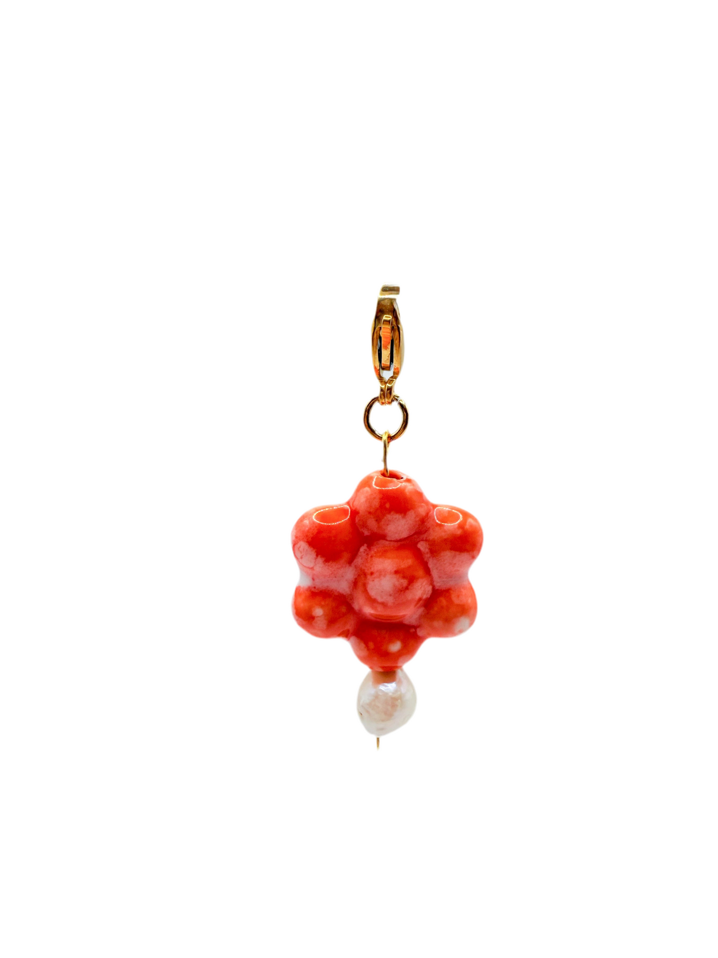 Charm flor naranja perla grande